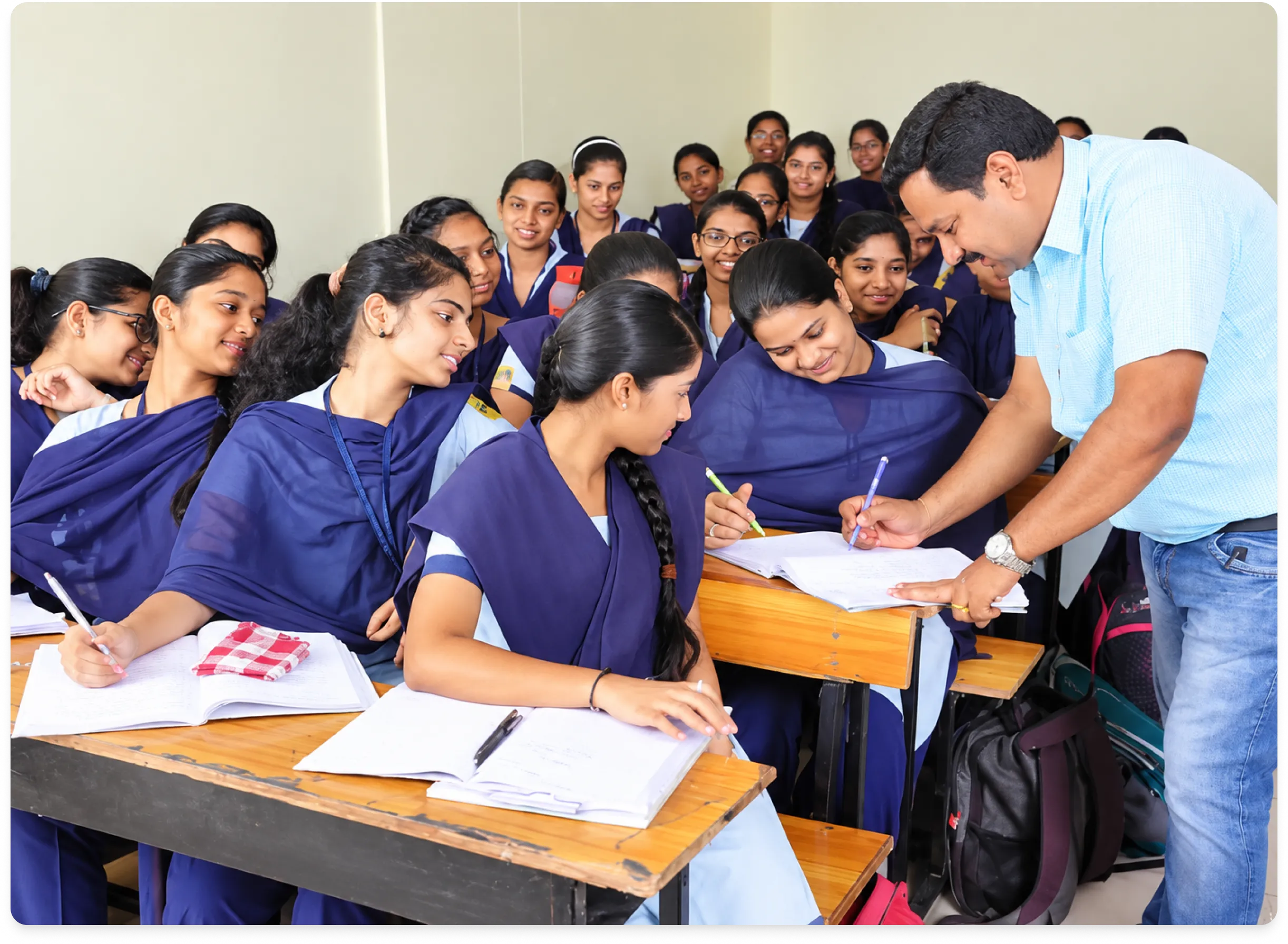 A teacher guiding CPE Junior College students through classroom practice problems