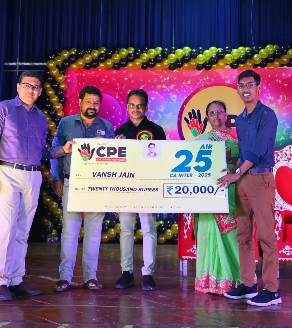 CPE presenting a cash award to an All India Rank 25 achiever and family